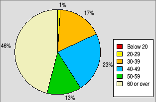 Pie chart showing the age range of typical RISC OS users.